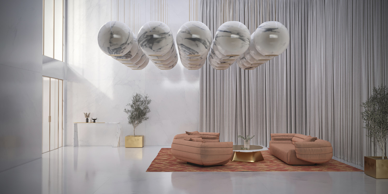 Carrara-Marmor Sonderleuchte — Detailansicht Kugelform