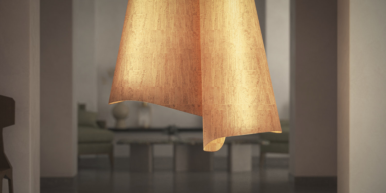 Cork luminaire Portugal — front elevation, design render