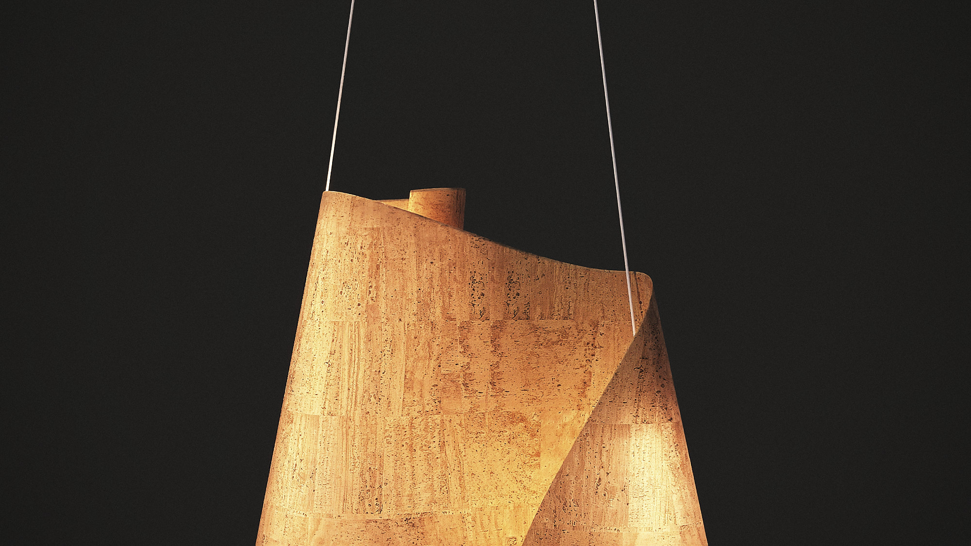 Cork luminaire — illuminated, warm light through textile