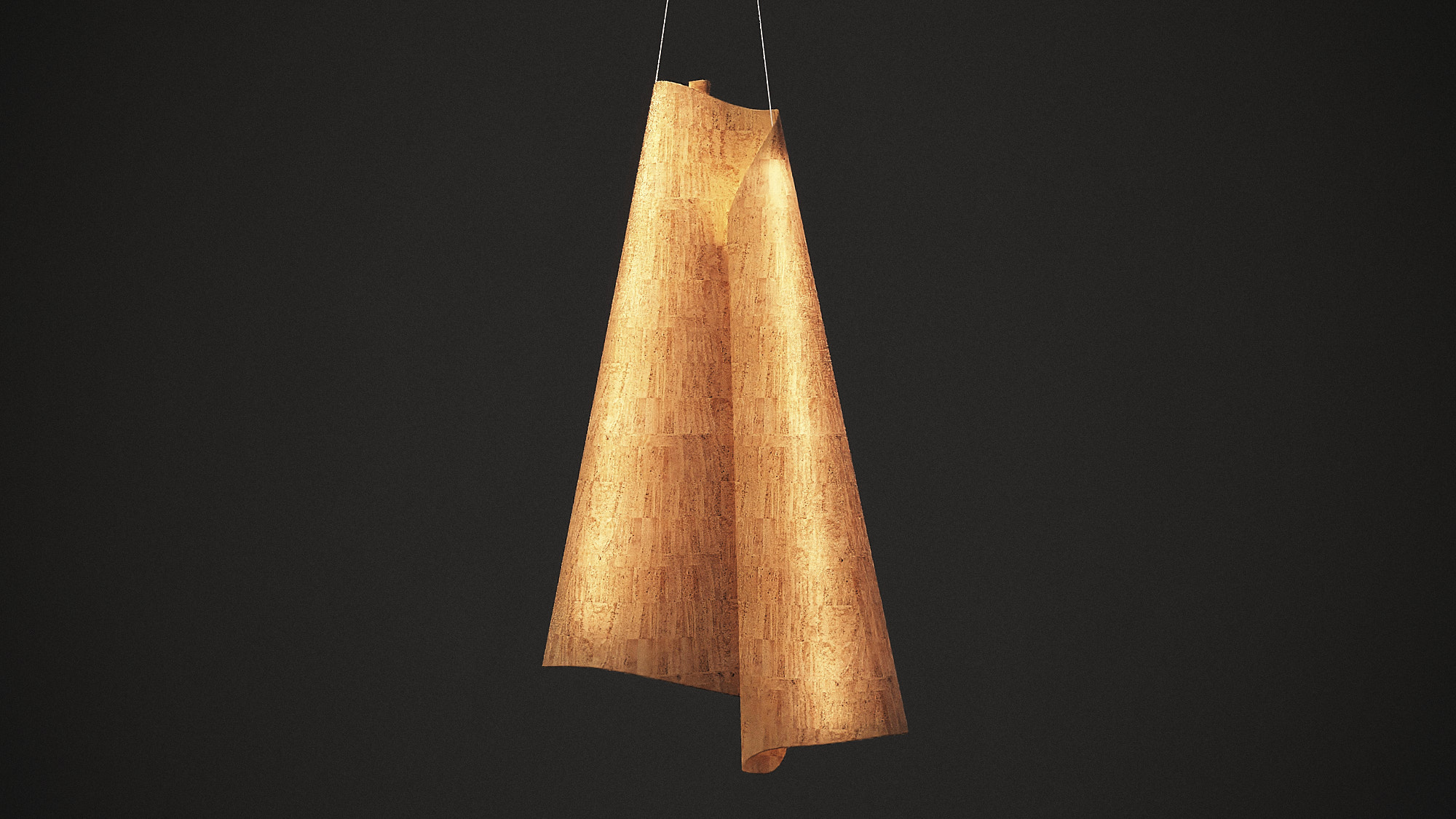 Cork luminaire — full sculptural view in hotel room